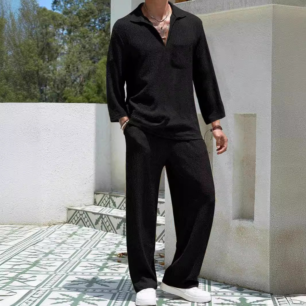 Herren-Lounge-Set aus weichem Material – lockere Passform mit langen Ärmeln und Hosen für gemütliche Tage
