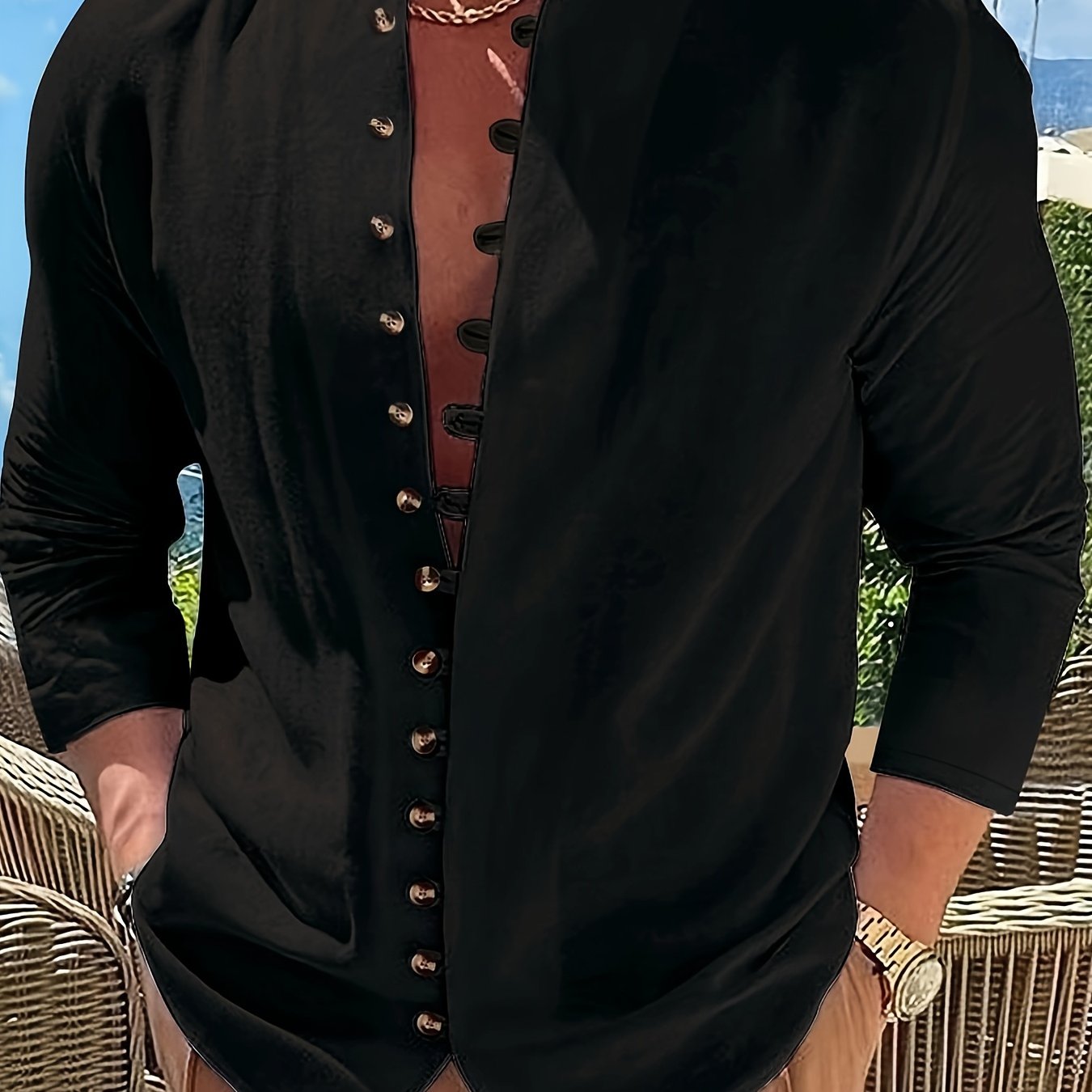 Herrenhemd | Hemden Herren für Alle Jahreszeiten mit Stehkragen und Relaxed Fit