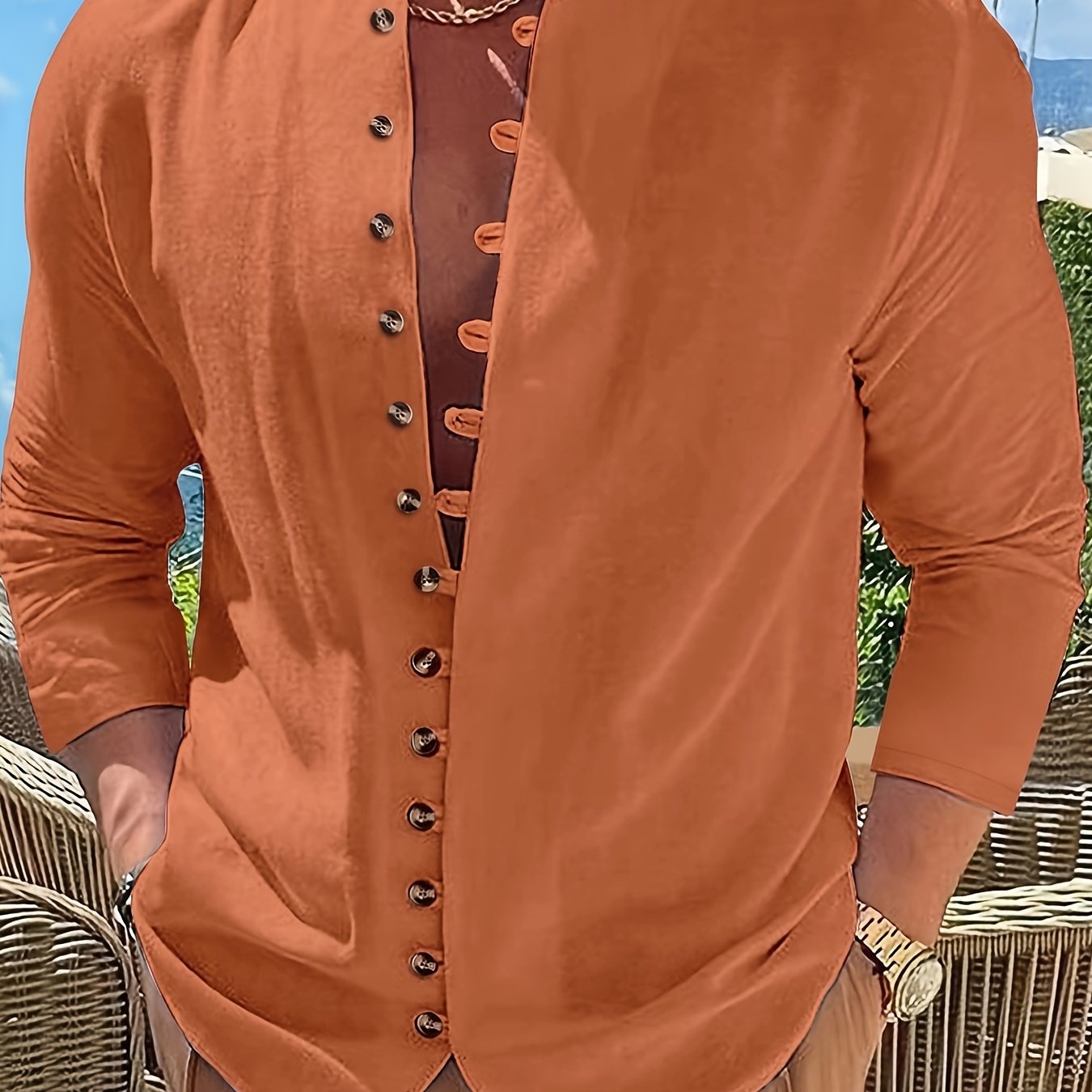 Herrenhemd | Hemden Herren für Alle Jahreszeiten mit Stehkragen und Relaxed Fit