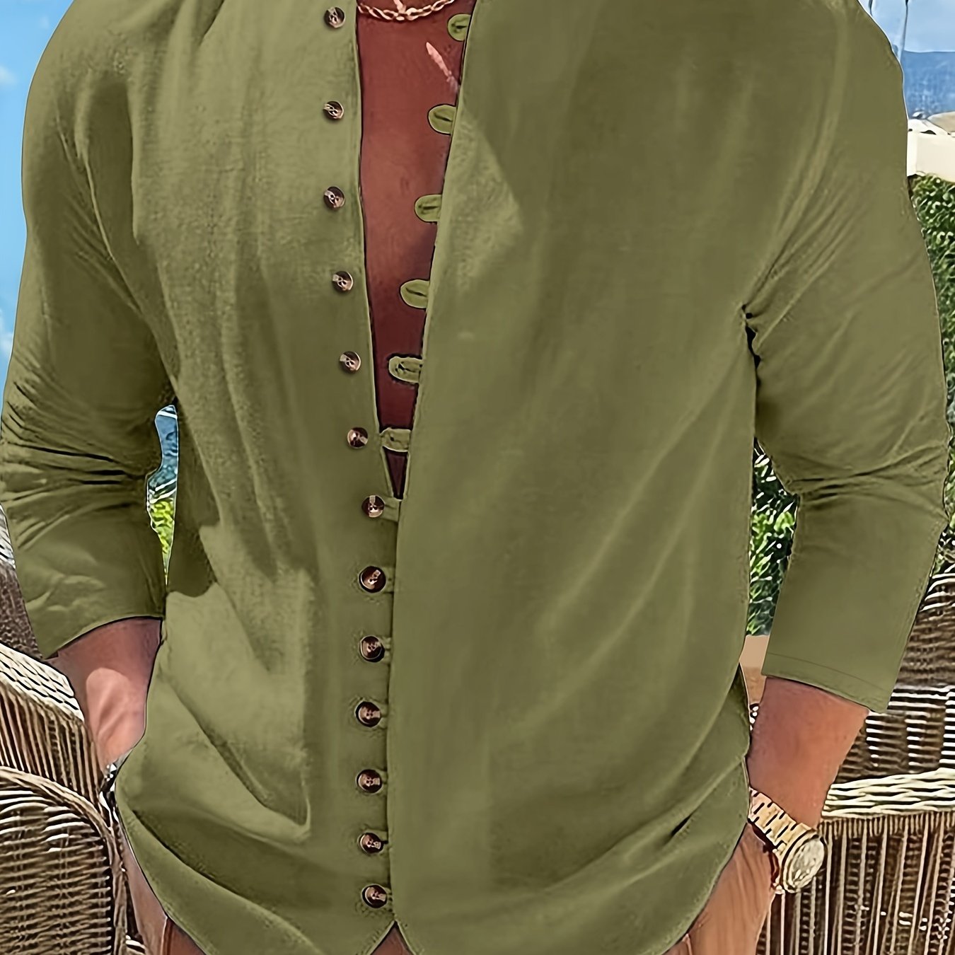 Herrenhemd | Hemden Herren für Alle Jahreszeiten mit Stehkragen und Relaxed Fit