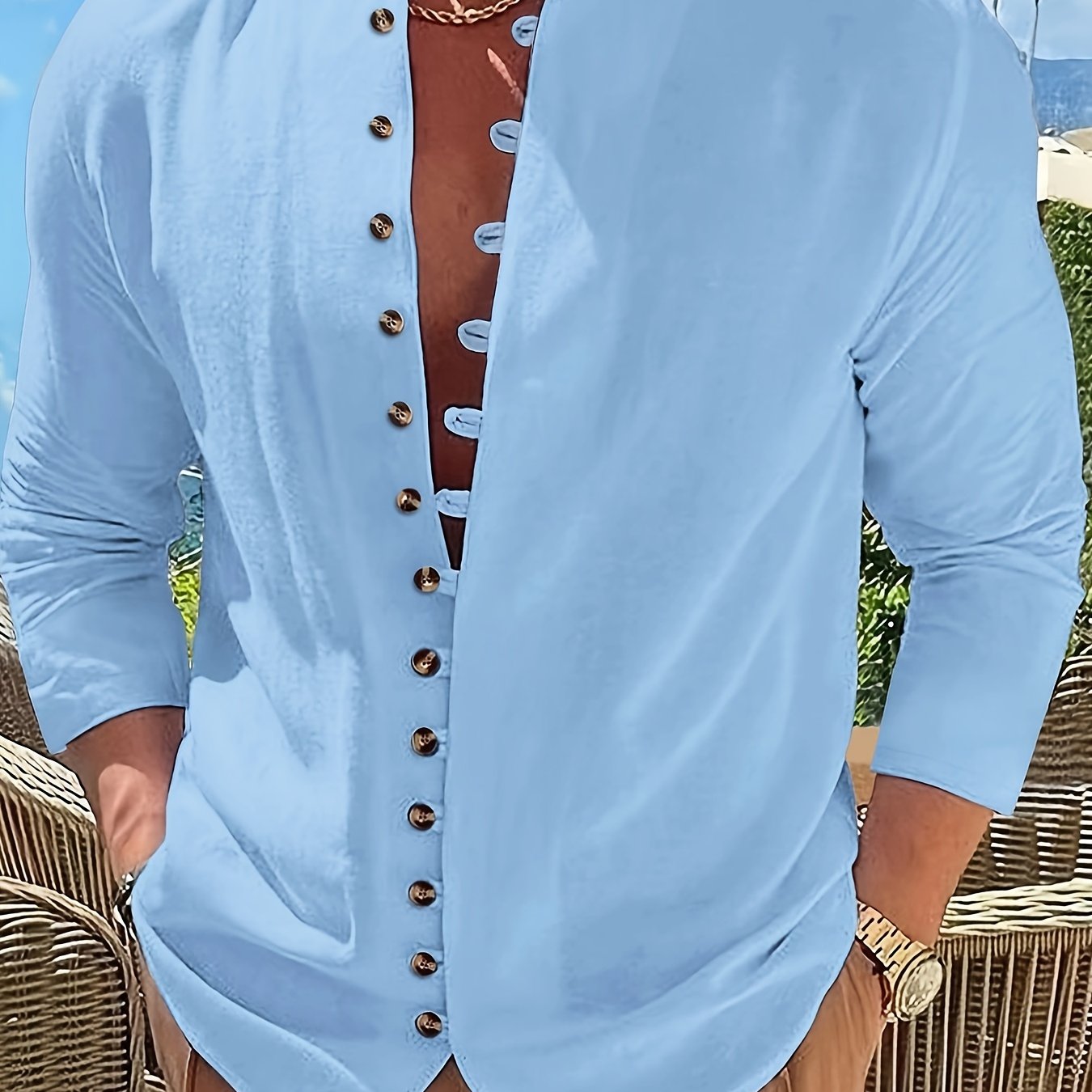Herrenhemd | Hemden Herren für Alle Jahreszeiten mit Stehkragen und Relaxed Fit