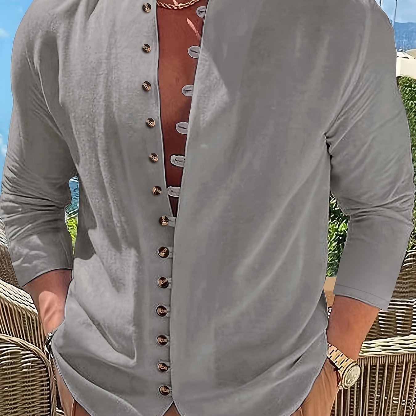 Herrenhemd | Hemden Herren für Alle Jahreszeiten mit Stehkragen und Relaxed Fit