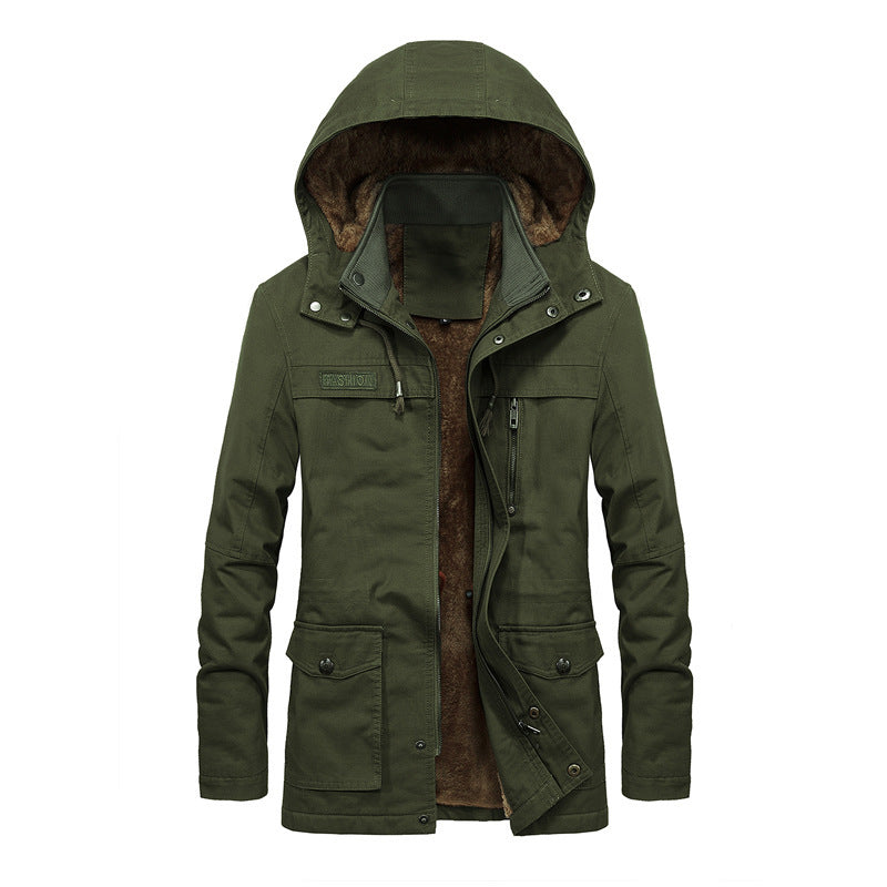 Herrenjacke – Relaxed Fit – Sherpa-Futter – Kapuze mit Druckknopfkragen – Mehrere Taschen
