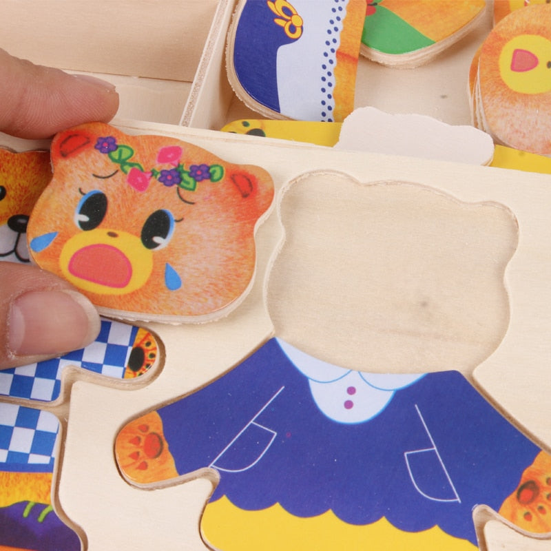 Holzpuzzle für Kinder – Kreatives Treppenpuzzle mit 100 Outfit-Kombinationen – Sicher und umweltfreundlich