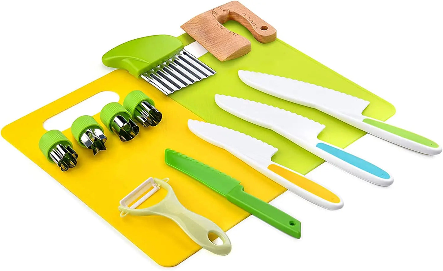 Junior Kochset für Kinder – Sicheres Kindermesser, Schneidebrett, Schürze und Kochbuch – Bunt, BPA-frei, ab 5 Jahren