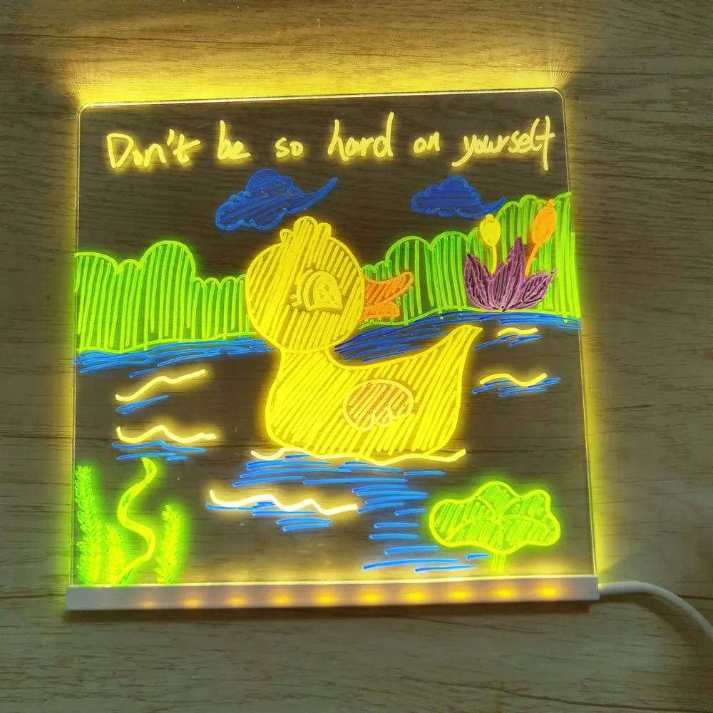 Beleuchtetes Zeichenbrett für Kinder mit LED-Beleuchtung – Wiederverwendbares Brett mit USB-Aufladung und 7 Markern