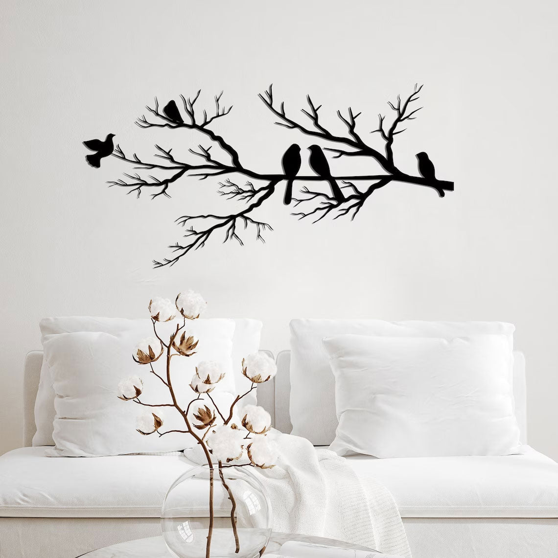 Wanddekoration mit Vögeln auf einem Ast – elegante Wanddekoration für Wohnzimmer und moderne Wohnungen