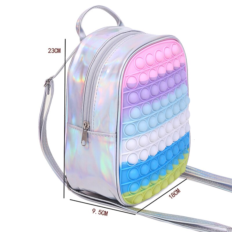 Mini Pop It Rucksack für Kinder – Fidget-Spielzeug mit Verstellbaren Trägern und Geräumigem Hauptfach, Regenbogen Design