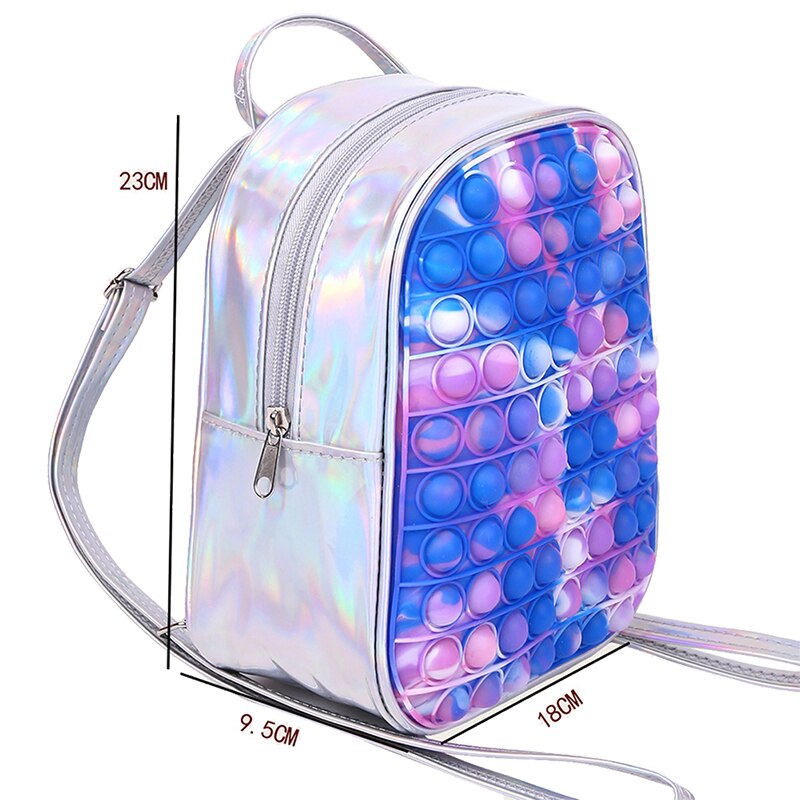Mini Pop It Rucksack für Kinder – Fidget-Spielzeug mit Verstellbaren Trägern und Geräumigem Hauptfach, Regenbogen Design