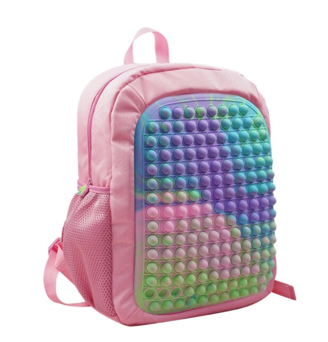 Mini Pop It Rucksack für Kinder – Fidget-Spielzeug mit Verstellbaren Trägern und Geräumigem Hauptfach, Regenbogen Design