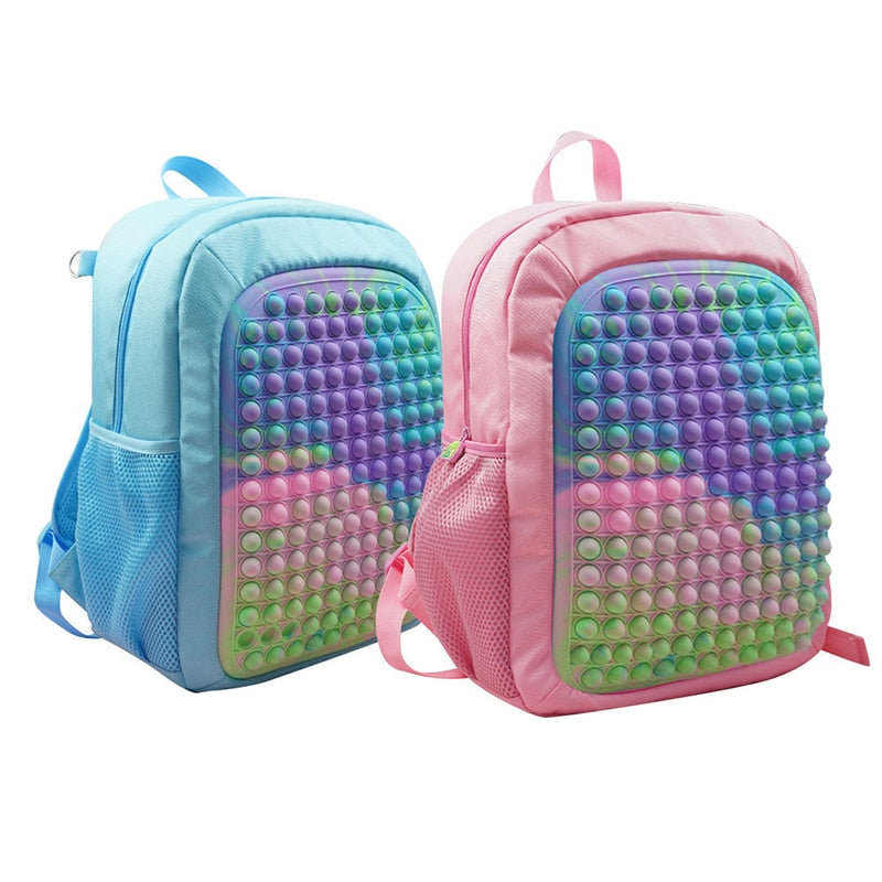 Mini Pop It Rucksack für Kinder – Stressabbau-Spielzeug mit Fidget-Funktion, verstellbaren Trägern und Regenbogen-Design