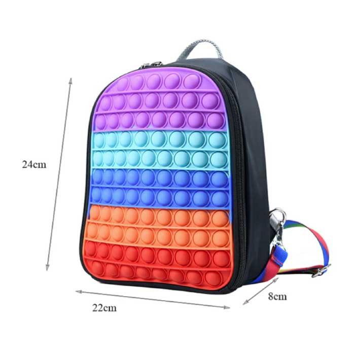 Mini Pop It Rucksack für Kinder – Stressabbau-Spielzeug mit Fidget-Funktion, verstellbaren Trägern und Regenbogen-Design