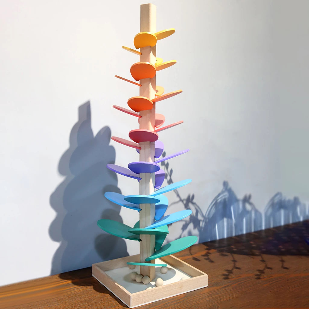 Montessori Regenbogen Knikkerbaum aus Holz – Pädagogisches Spielzeug für 2-Jährige zur Förderung von Feinmotorik und auditivem Lernen