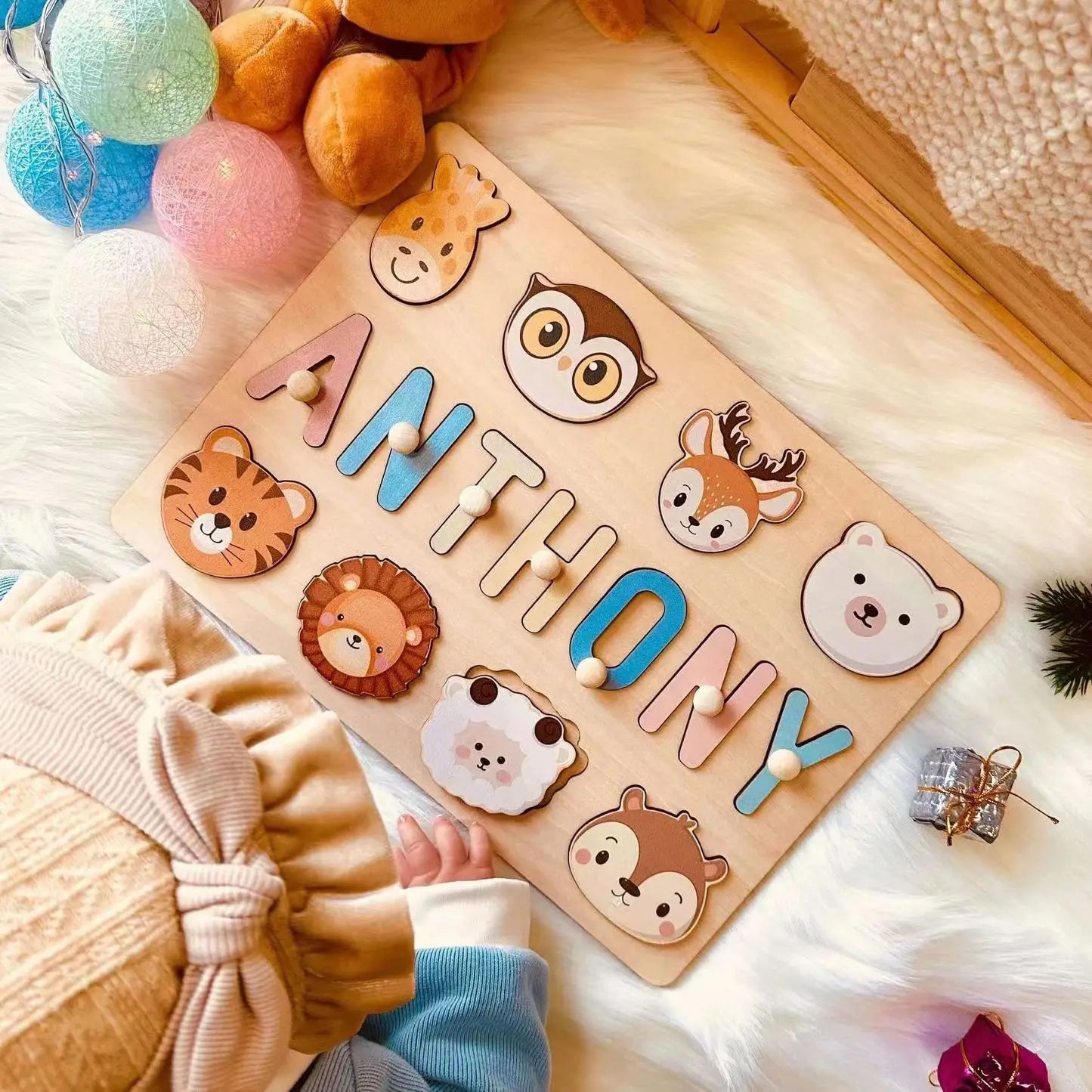 Personalisierbares Holzpuzzle mit Namen – Handgefertigtes Lernspielzeug für Kinder, Fördert Feinmotorik und Buchstabieren