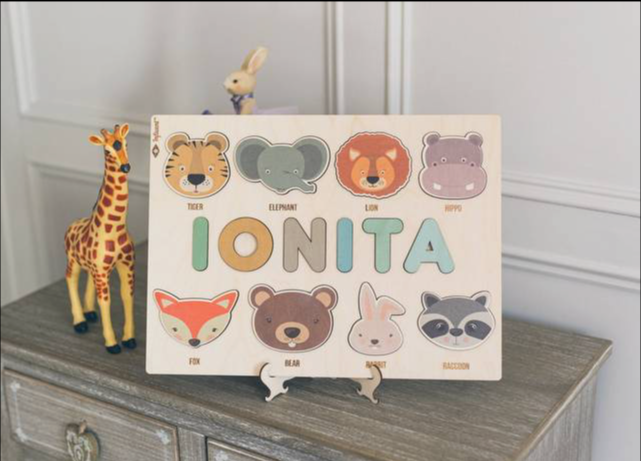 Personalisierbares Holzpuzzle mit Namen – Handgefertigtes Lernspielzeug für Kinder, Fördert Feinmotorik und Buchstabieren
