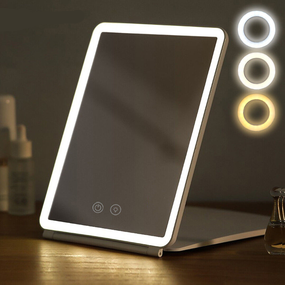 Miroir de maquillage avec éclairage et fonction de charge USB – Miroir de maquillage cosmétique portable, dimmable, design élégant