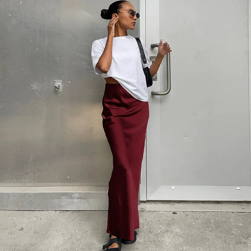 Dámská sukně s vysokým pasem, rovný střih, minimalistický styl | Maxi