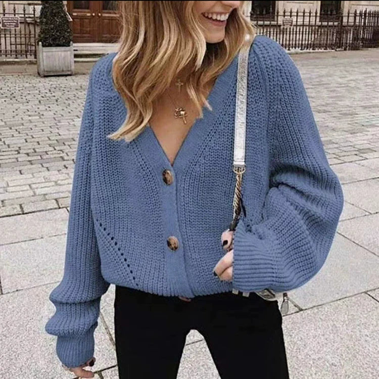 Strickjacke Damen | Strickjacken Herbst/Winter für Frauen mit V-Ausschnitt und Knopfverschluss