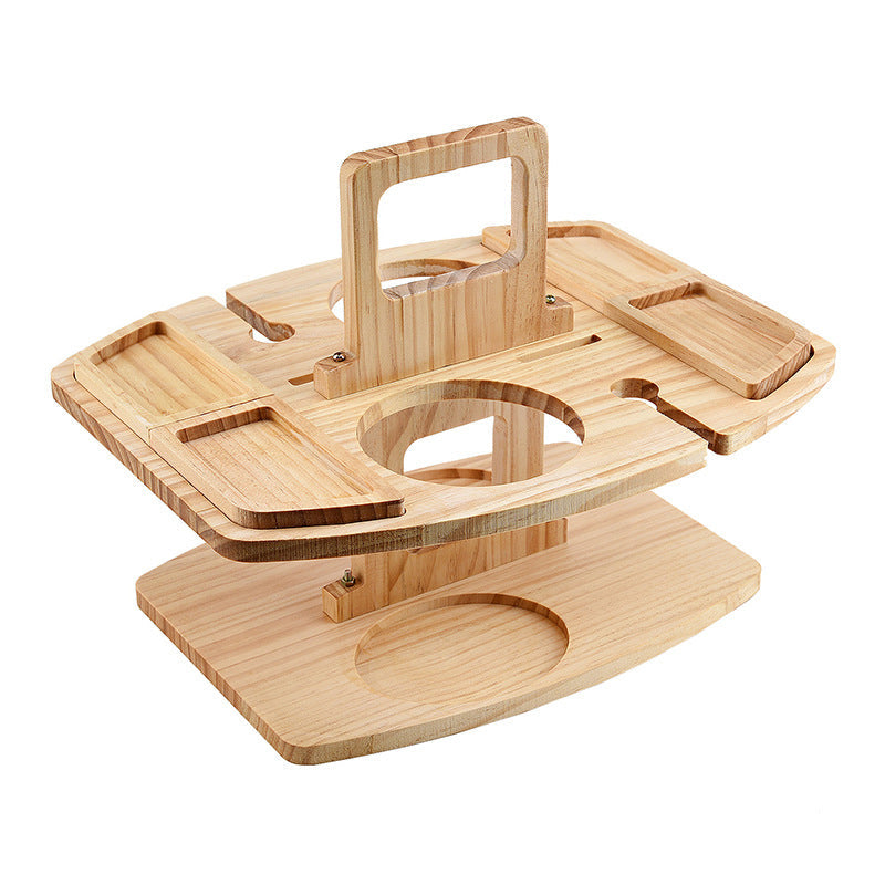 Tragbarer Holz-Weintisch Klappbar mit Snackfächern und Glashaltern – Ideal für Picknick und Outdoor-Veranstaltungen