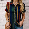 Vintage Gestreifte Damen Bluse mit Kurzarm und Knoopsluiting – Ideal für Frühling und Sommer, Mehrfarbig, Leichtes Material
