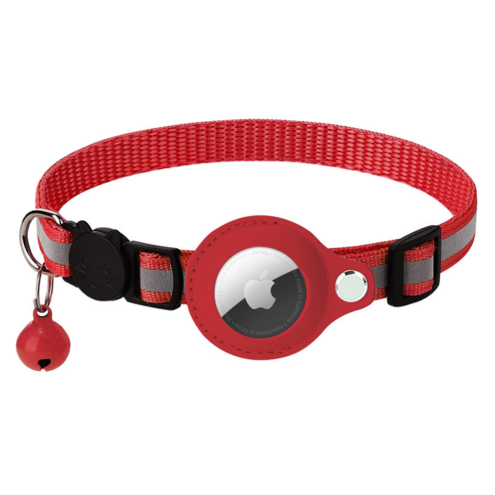 Wasserdichtes Katzenhalsband mit reflektierenden Streifen und verstellbarem AirTag-Halter, sicher und robust