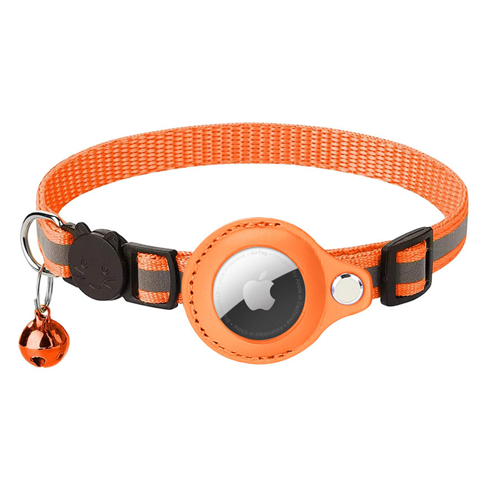 Wasserdichtes Katzenhalsband mit reflektierenden Streifen und verstellbarem AirTag-Halter, sicher und robust