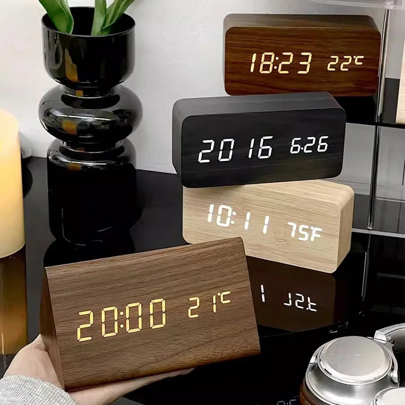 Wecker mit Licht | Digitaler Holzwecker mit Sprachsteuerung und einstellbarer Helligkeit