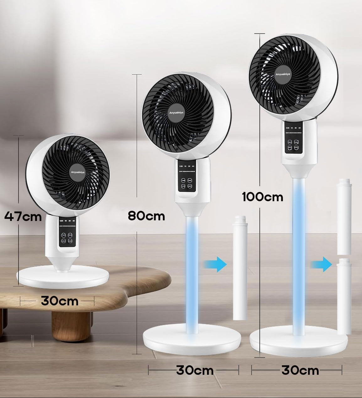 Bílý stojanový ventilátor s dálkovým ovládáním