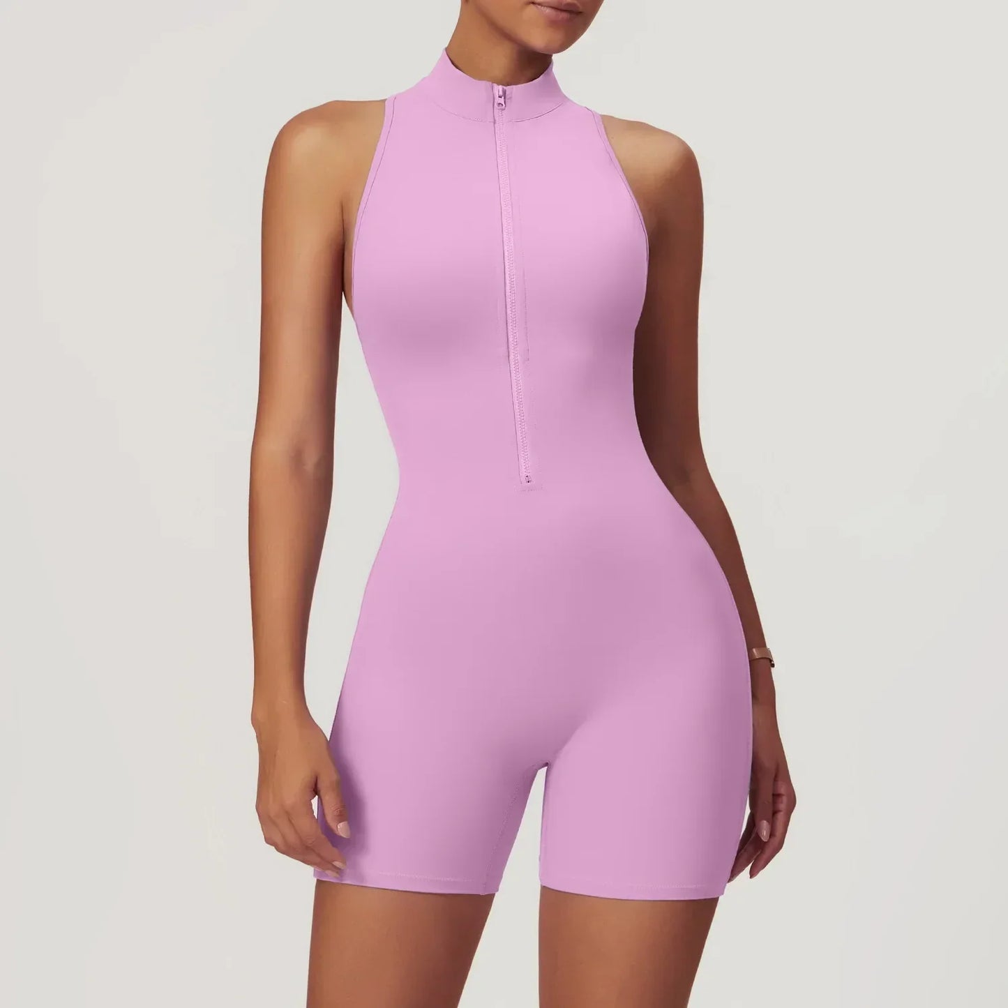 Ärmelloser Fitness Jumpsuit für Damen mit Reißverschluss