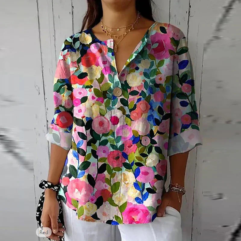 Blumige Damenbluse mit V-Ausschnitt – Leicht & Stilvoll