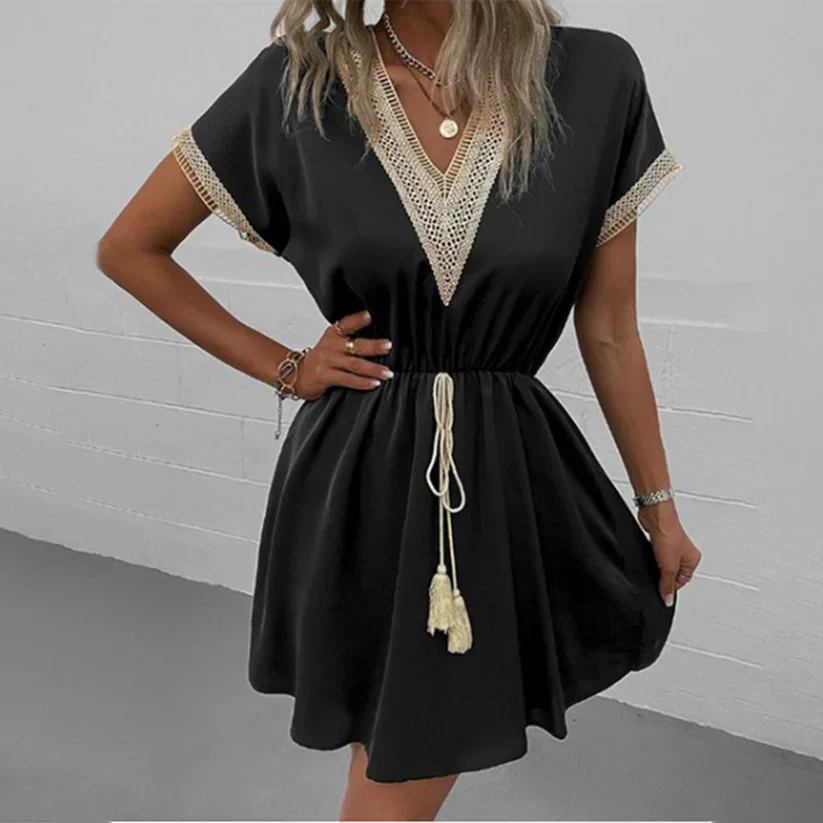 Bohemian Kleid Damen V-Ausschnitt