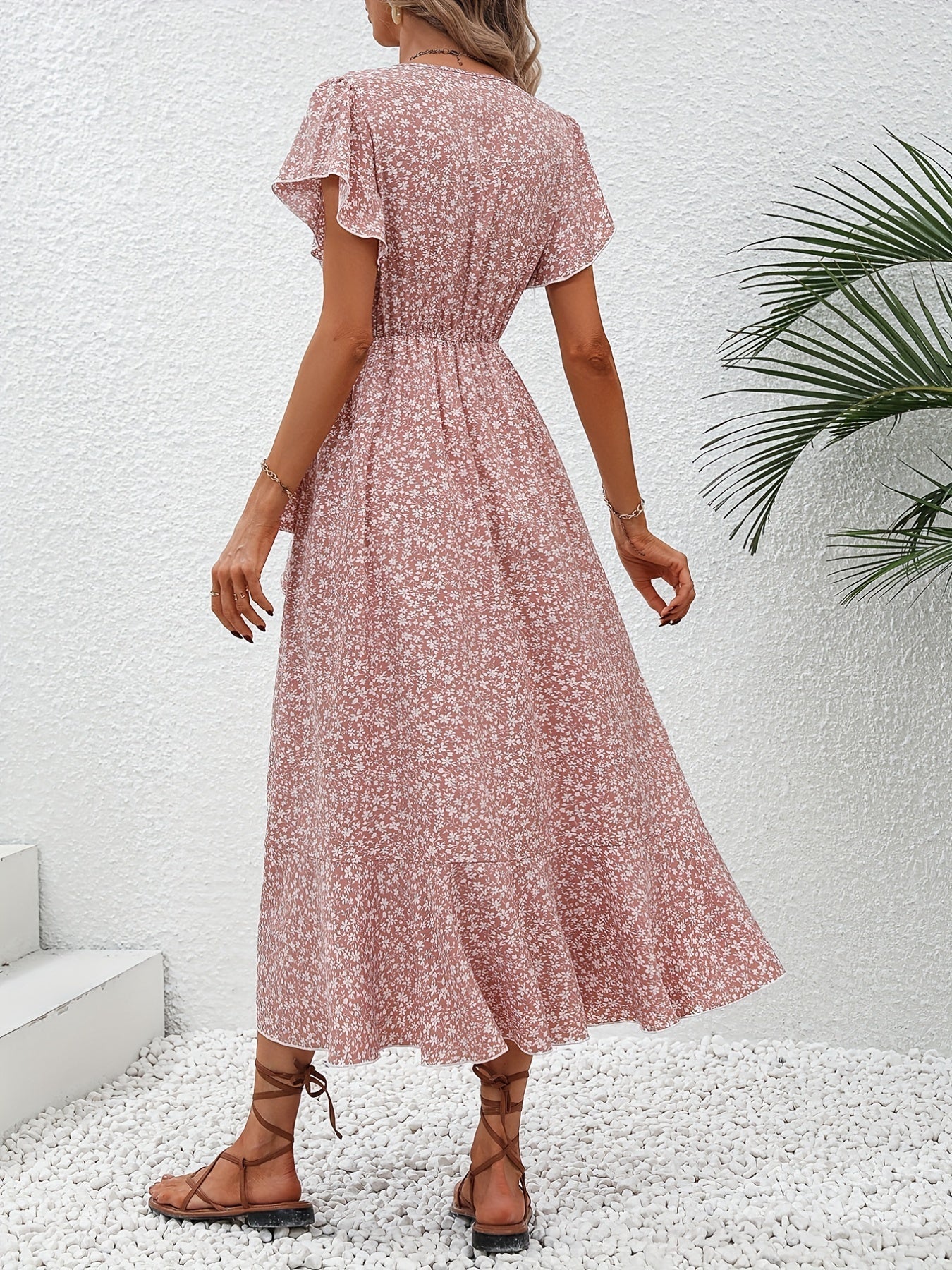 Damen A-Linie Blumenschnürkleid mit Schnürdetail – Elegantes Sommerkleid für Freizeit und Alltag