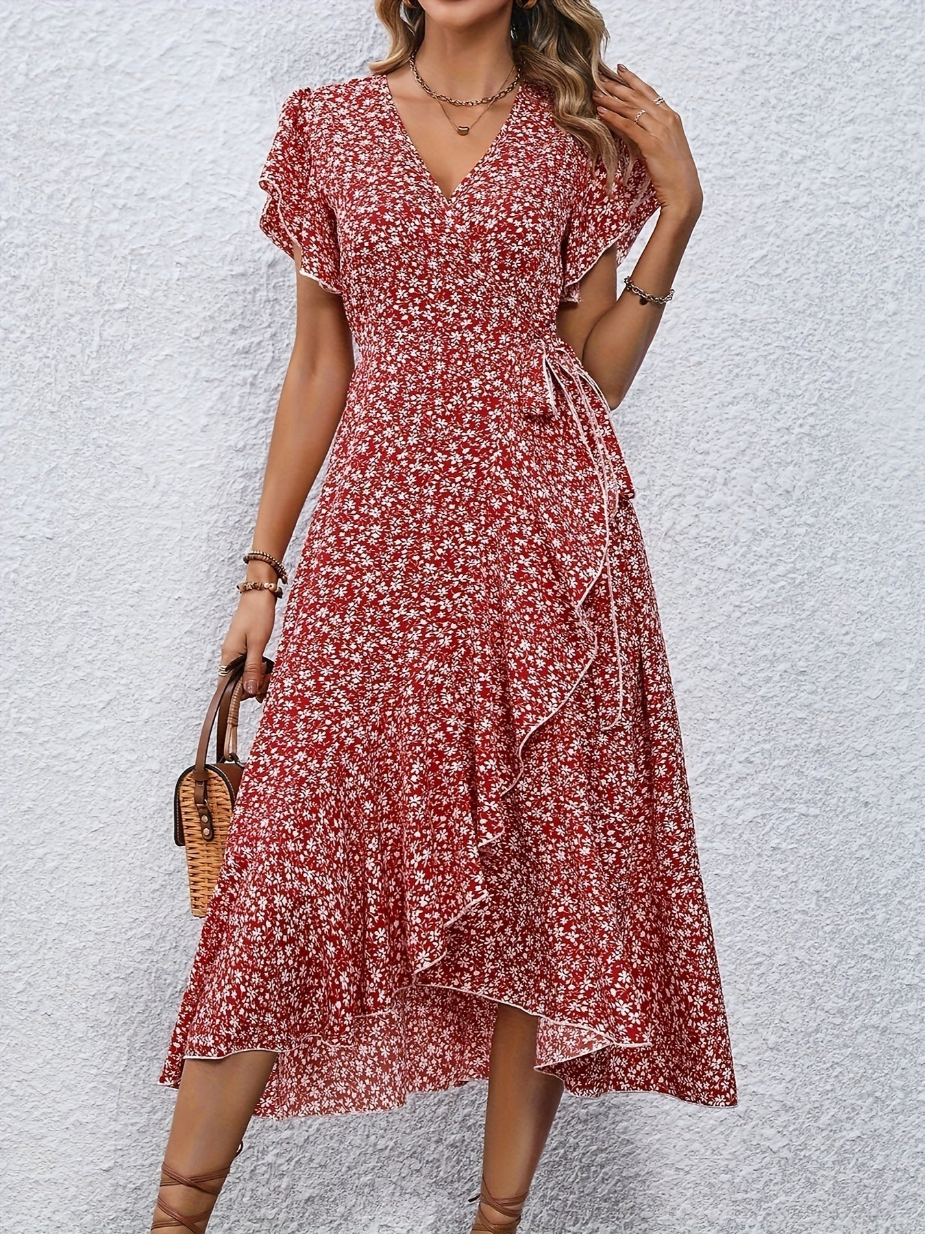 Damen A-Linie Blumenschnürkleid mit Schnürdetail – Elegantes Sommerkleid für Freizeit und Alltag