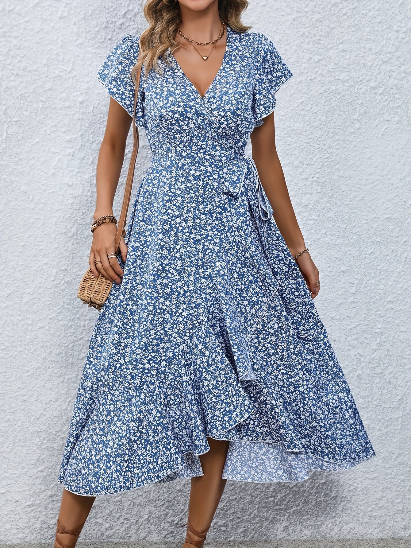 Damen A-Linie Blumenschnürkleid mit Schnürdetail – Elegantes Sommerkleid für Freizeit und Alltag