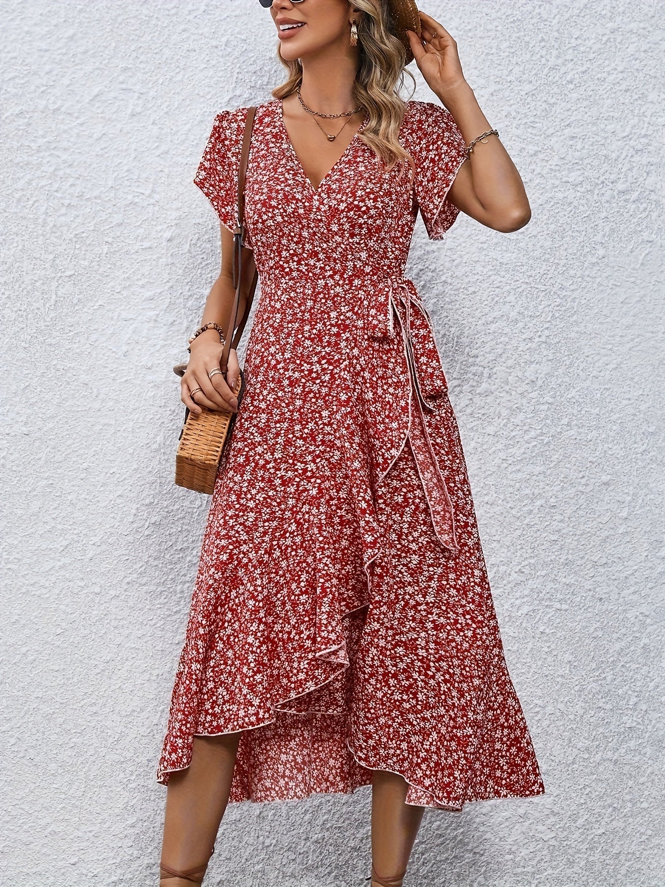 Damen A-Linie Blumenschnürkleid mit Schnürdetail – Elegantes Sommerkleid für Freizeit und Alltag