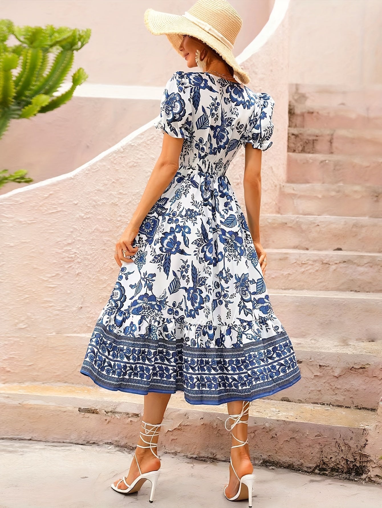 Damen A-Linien Kleid mit Blumendruck für elegante Anlässe - Sommerkleider Damen, Atmungsaktives Material, Fit Flare Silhouette