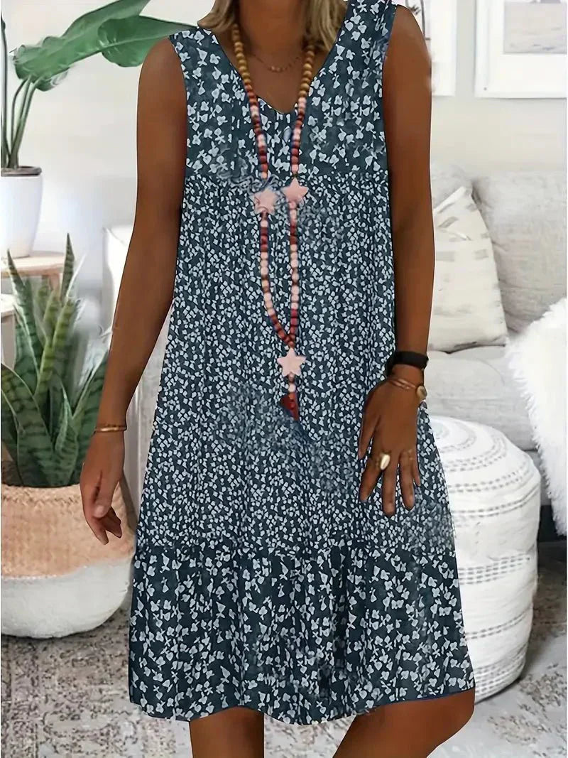 Damen ärmelloses Kleid mit Blumenmuster - Sommerkleid mit Blumenmuster