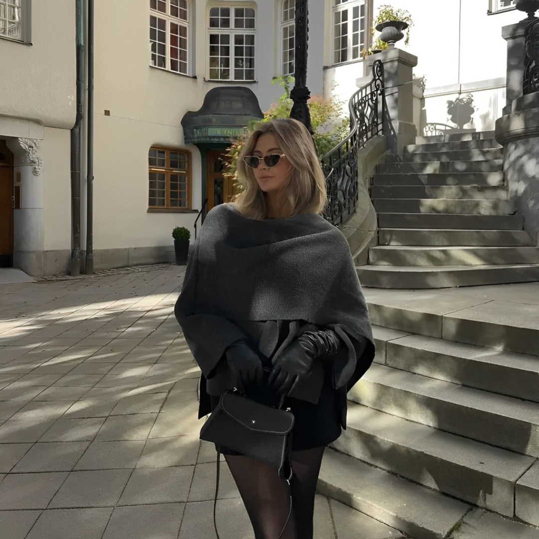 Damen Asymmetrischer Cape-Poncho – Eleganter Überwurf für Herbst und Winter