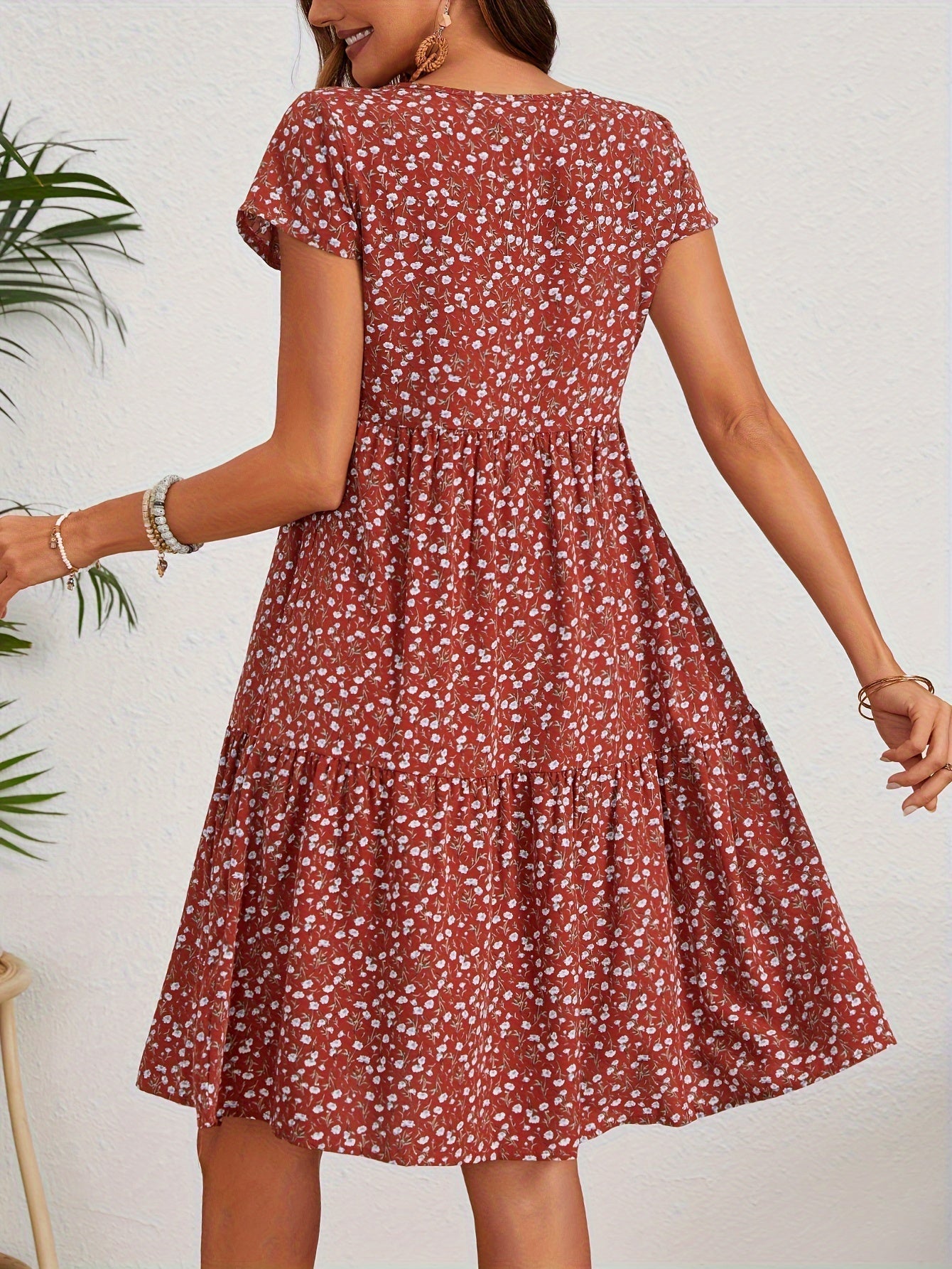 Damen Bleistiftkleid mit Blumenmuster, Crewausschnitt, Knielang, Elegantes Kleid für Frühling und Sommer