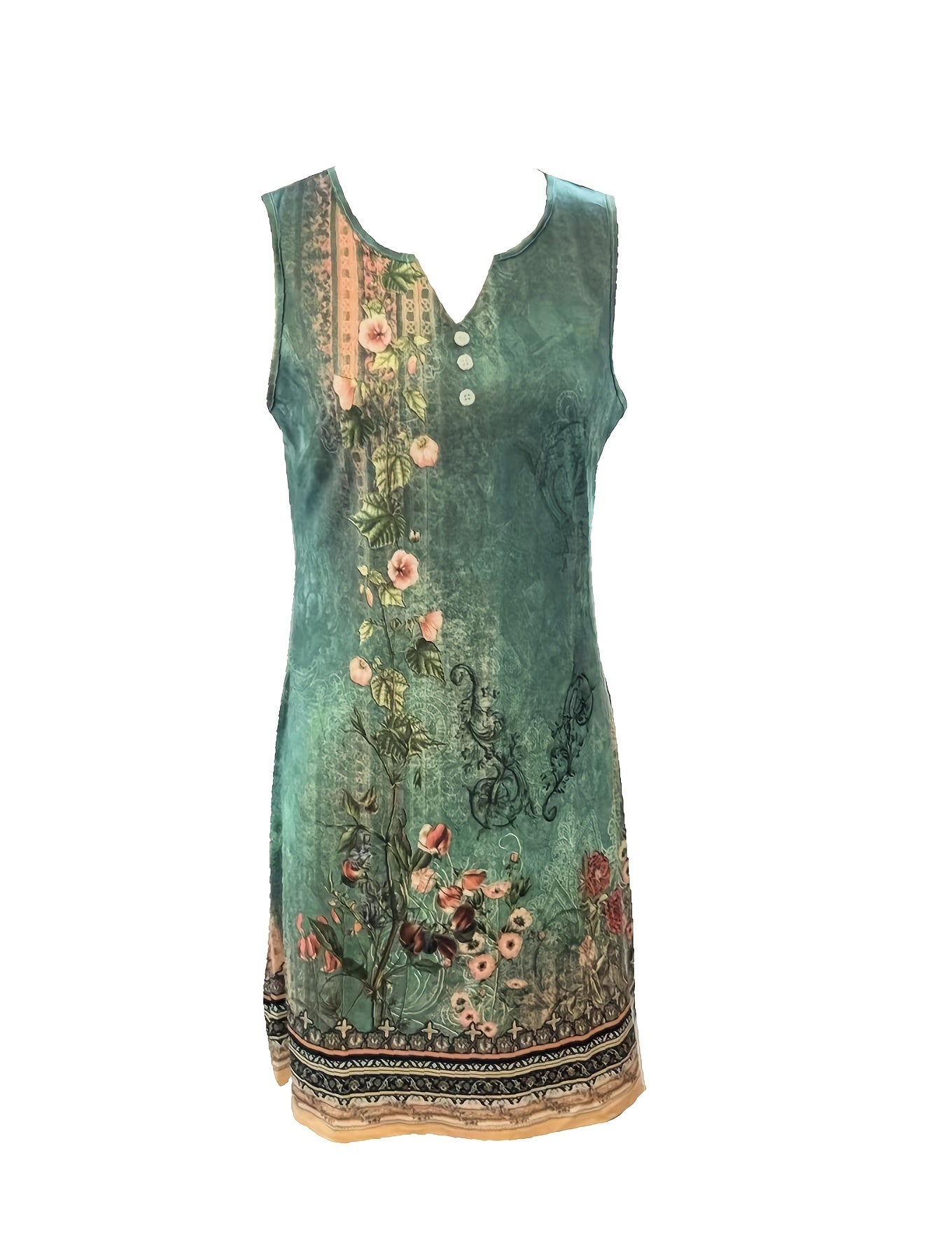 Damen Blumendruck Kleid mit Kerlausschnitt und Knopfdetails - Elegantes Festliches Kleid für Hochzeitsgäste und besondere Anlässe
