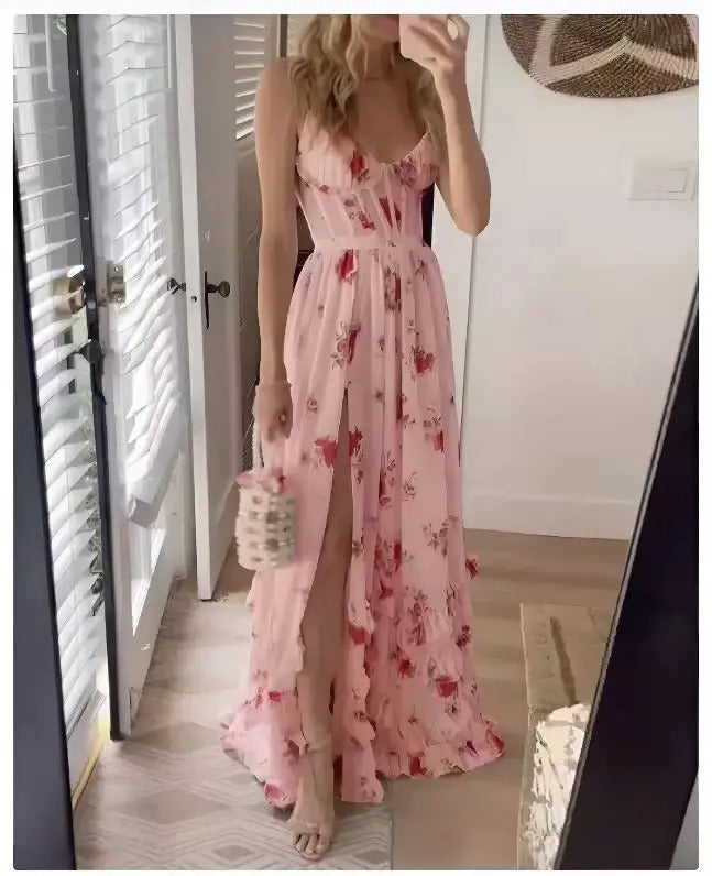 Damen Blumenkleid Ärmellos Elegant für Hochzeitsgast Festliches Kleid