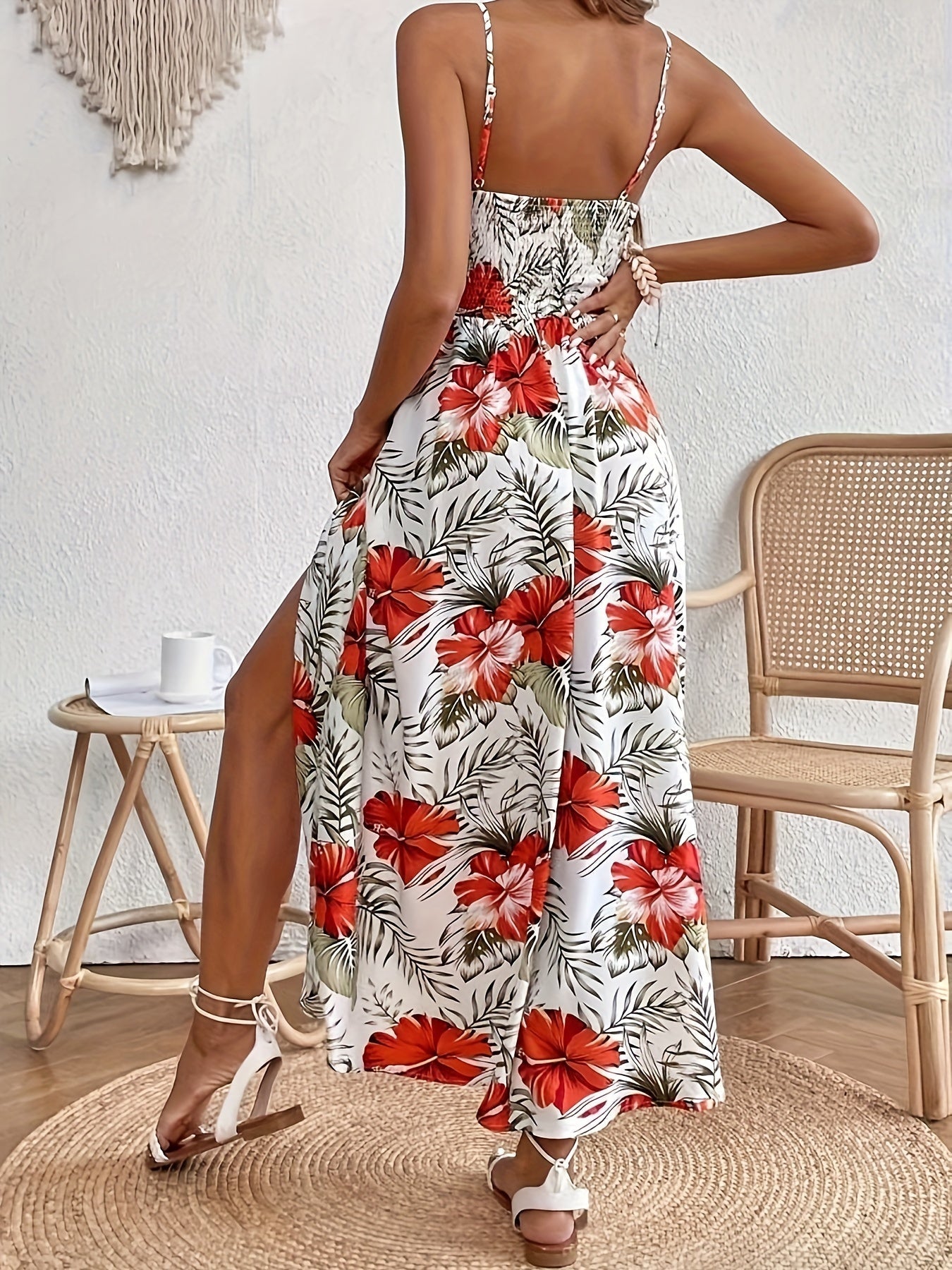 Damen Blumenkleid Elegant mit Herz-Ausschnitt und Schlitz für Hochzeitsgast, Festliche Kleider, Größe M
