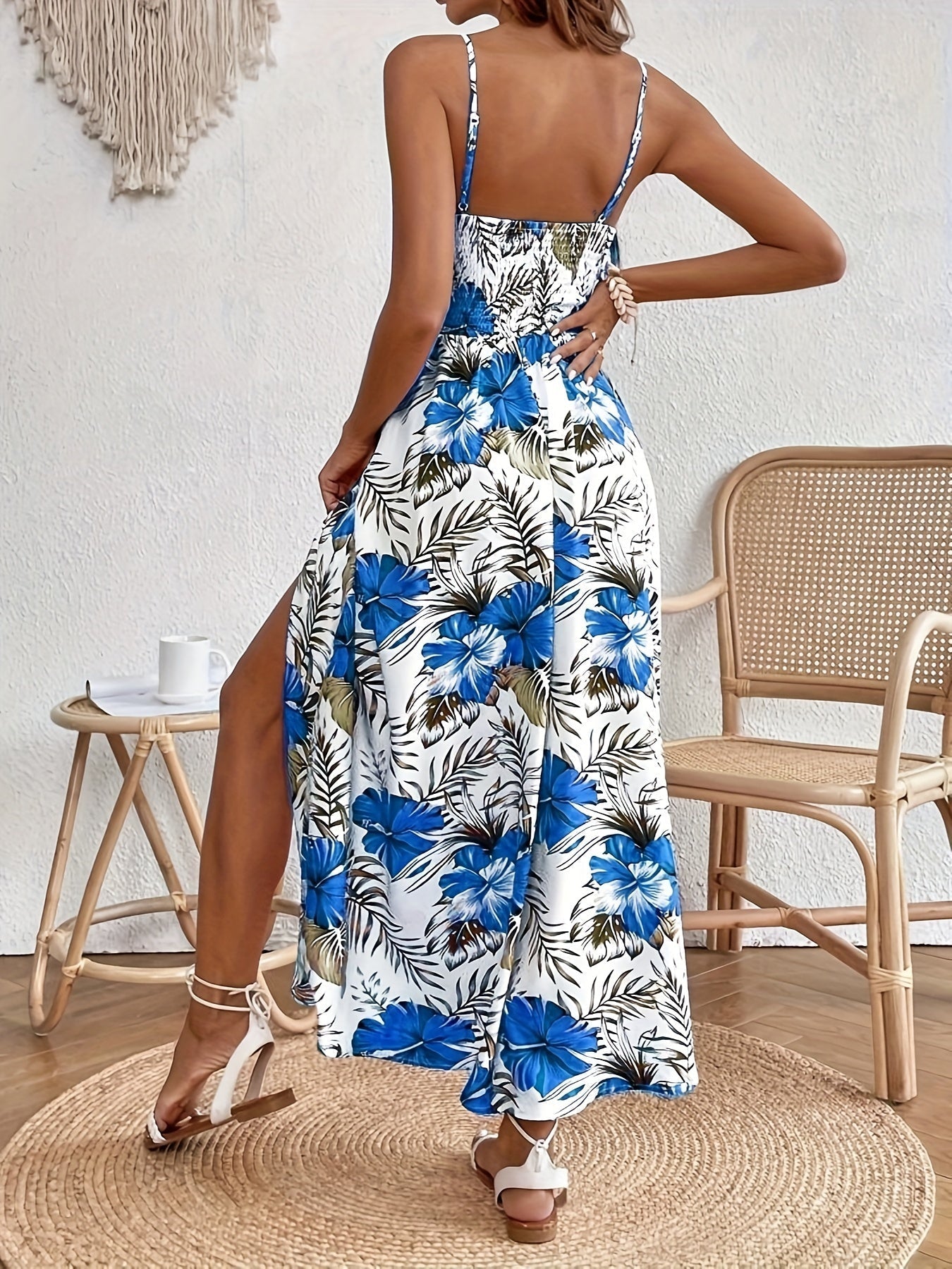 Variant image for Damen Blumenkleid Elegant mit Herz-Ausschnitt und Schlitz für Hochzeitsgast, Festliche Kleider, Größe M-11