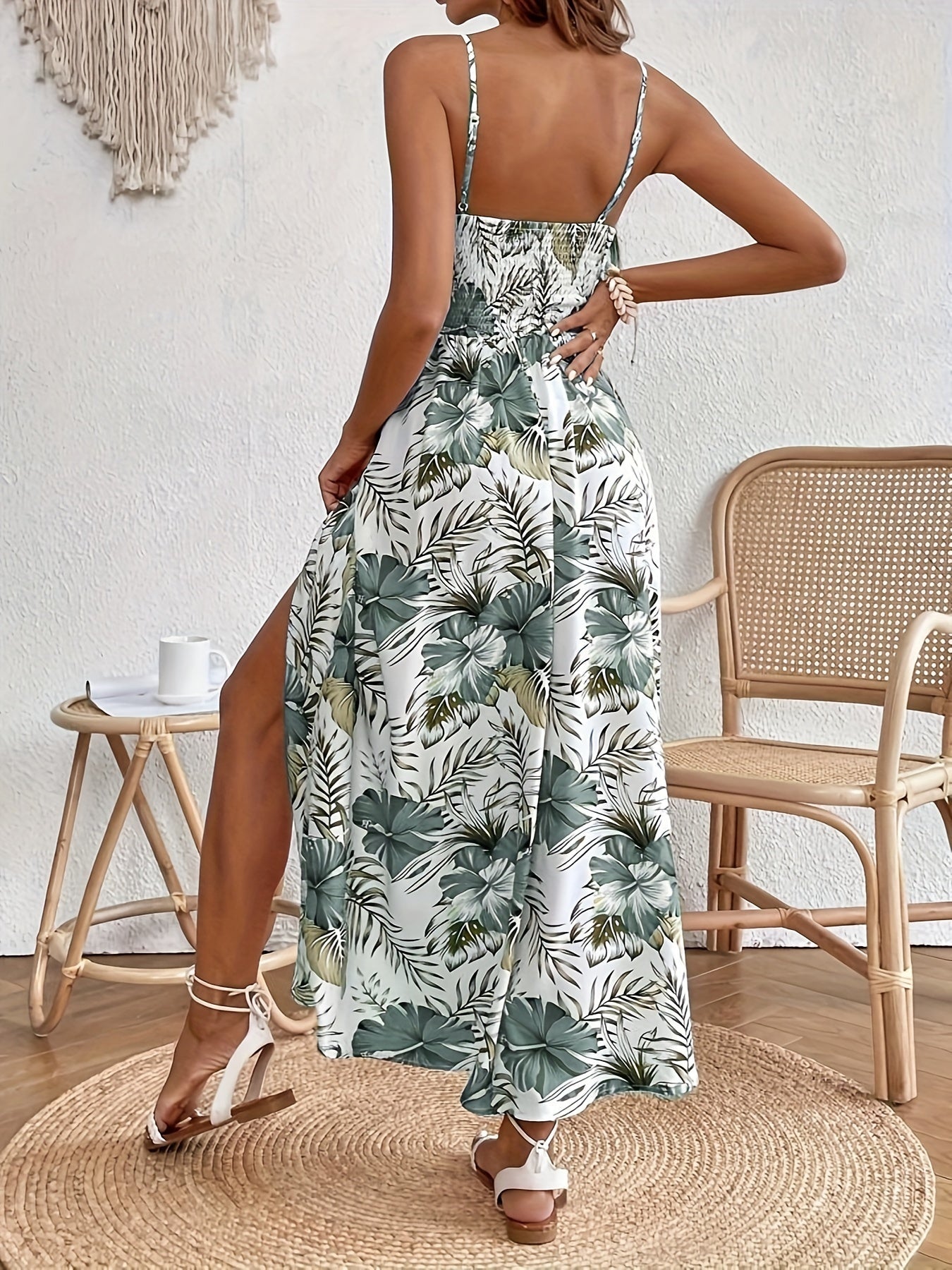 Damen Blumenkleid Elegant mit Herz-Ausschnitt und Schlitz für Hochzeitsgast, Festliche Kleider, Größe M