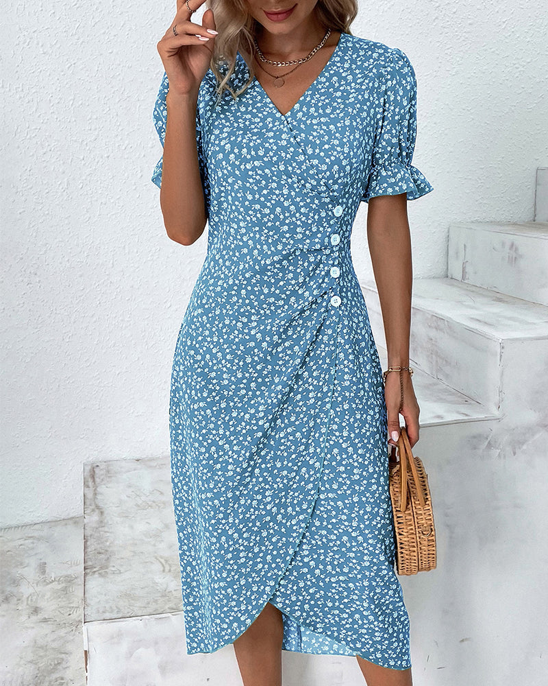 Damen-Blumenkleid figurbetontes Blumendesign für Frühling und Sommer