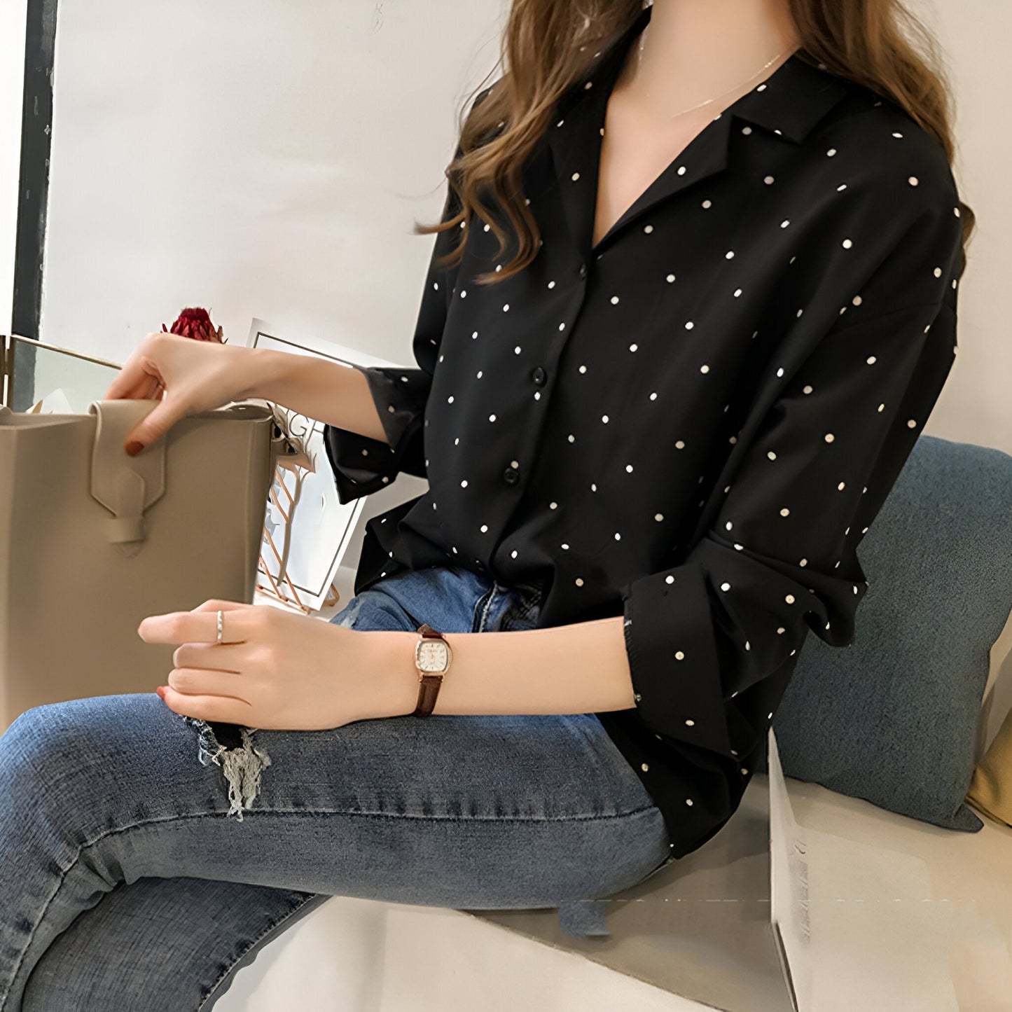 Damen Bluse Mit Punkten - Atmungsaktiv