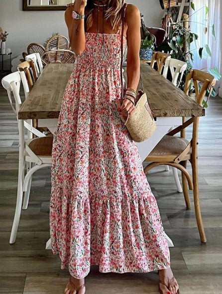 Damen Bohemian Slip Kleid Midi mit Druck für Sommer, Leichter Stoff, Entspannte Silhouette, Ideal für Strand und Freizeit
