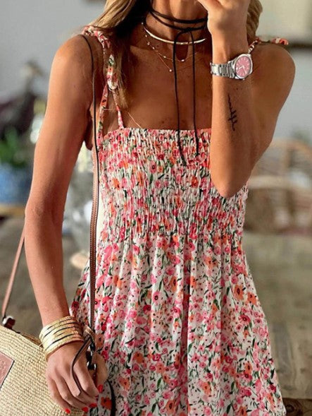 Damen Bohemian Slip Kleid Midi mit Druck für Sommer, Leichter Stoff, Entspannte Silhouette, Ideal für Strand und Freizeit