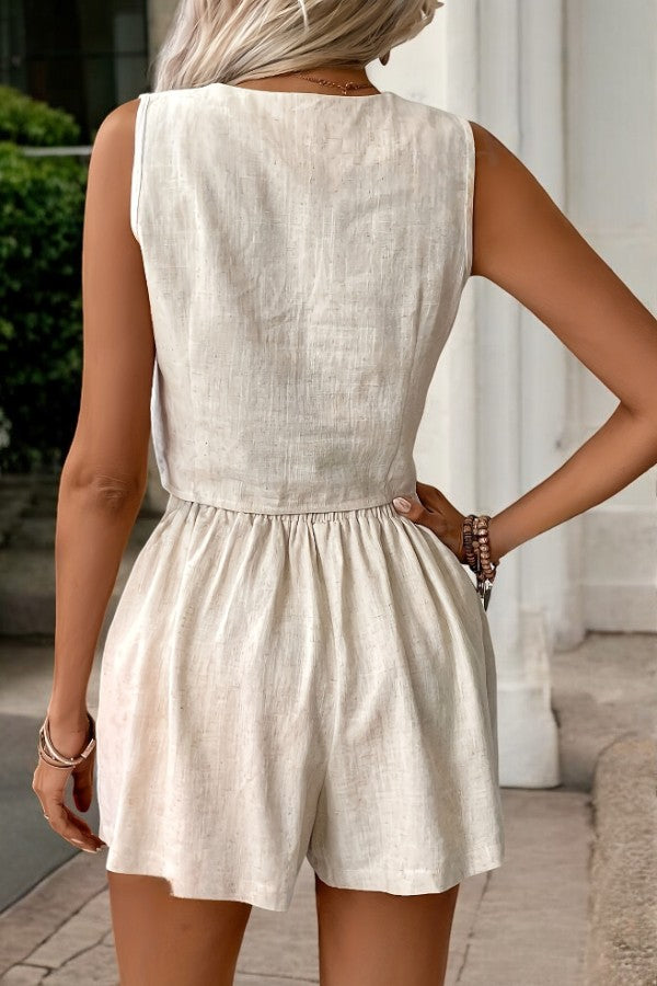 Damen Button-Down-Weste und Shorts Set aus leichtem, atmungsaktivem Stoff für lässige Anlässe