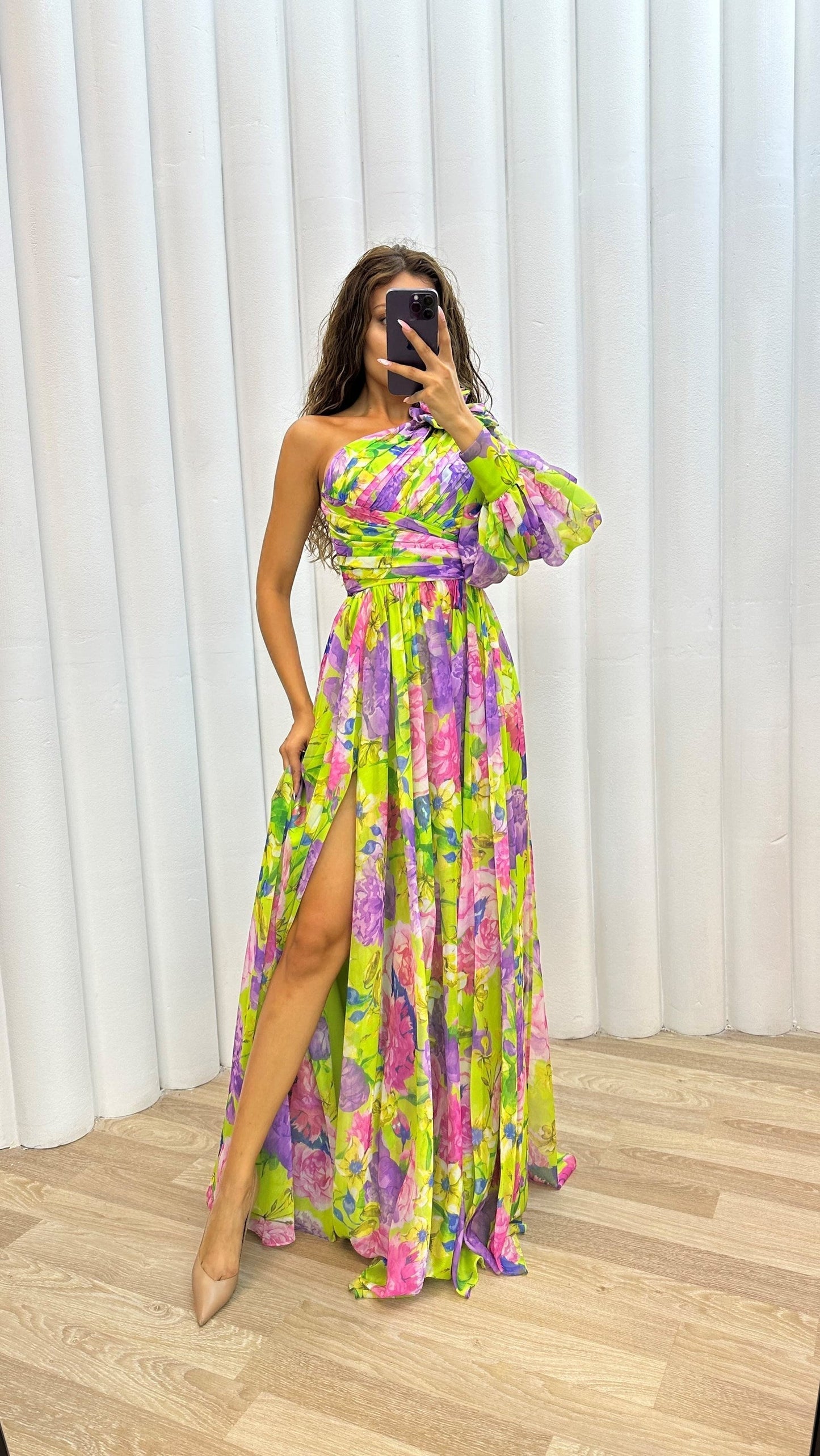 Damen Elegantes Kleid Langarm Fließend Festliches Hochzeitskleid in verschiedenen Farben
